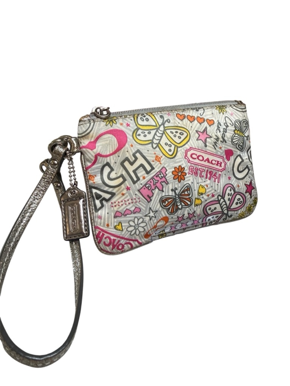 Coach Poppy Bandana Butterfly Graffiti Wristlet